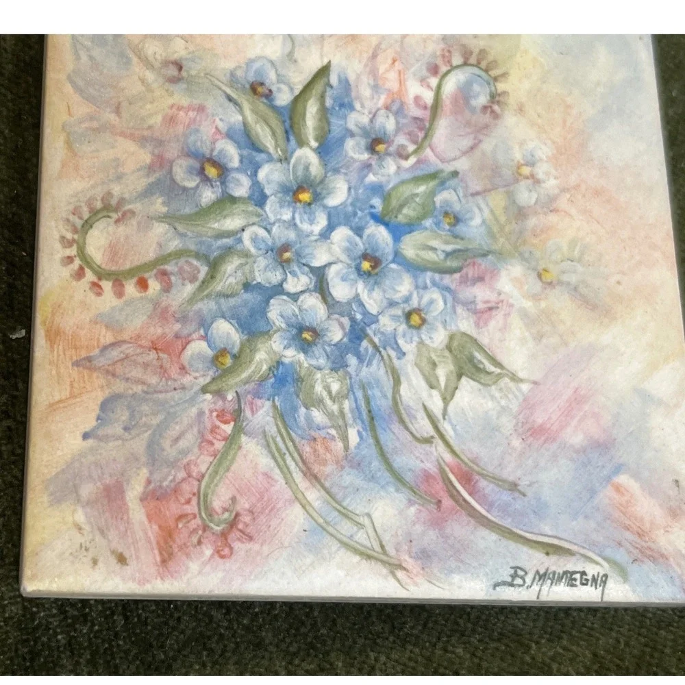 Hand Painted B.Mantegna H&R Johnson Tile Pen Stand Forget Me Nots Cottagecore
